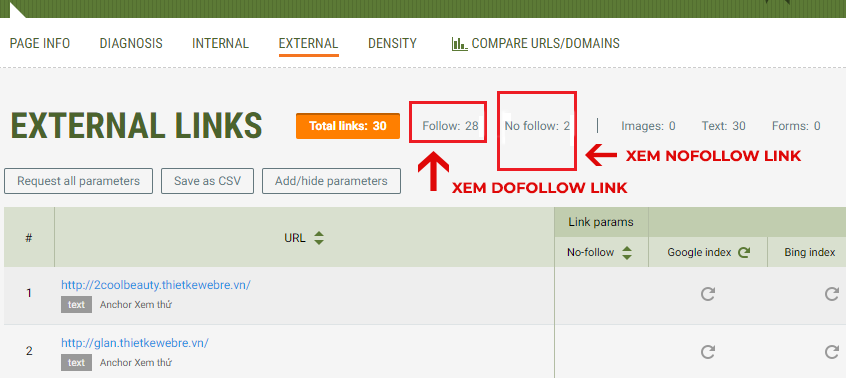 Check link Dofollow và Nofollow bằng SEOquake