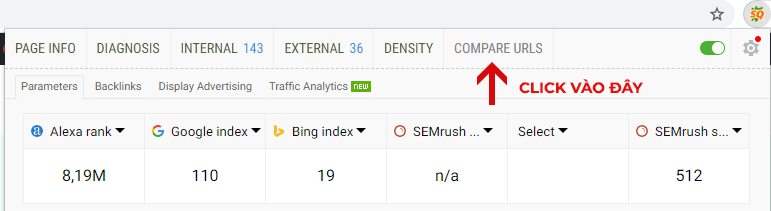 So sánh URL hoặc Domain trong SEOquake