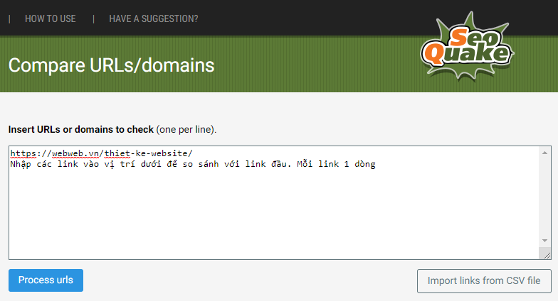 So sánh URL trong SEOquake