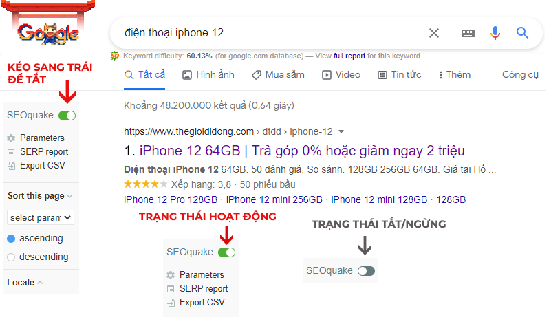 Cách tắt bật SEOquake
