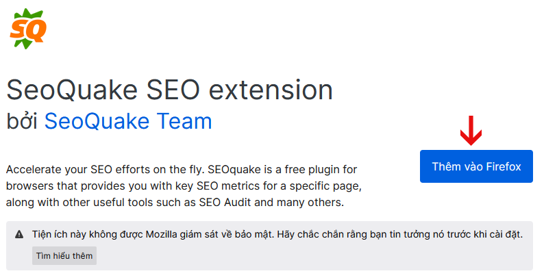 Thêm Seoquake vào trình duyệt Firefox